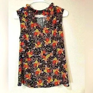 LOFT Floral Ruffle-Neck Sleeveless Top - Size XS